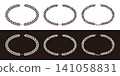 A set of monochrome illustration materials featuring laurel wreath oval frames and decorative borders with three different leaf designs. 141058831