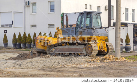 Construction Site Tracked Bulldozer Construction Site Tracked Bulldozer 141058884