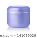 Front view of blue plastic cosmetic container 141059029