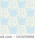Delicate Amalfi style nautical tile seamless pattern. Light blue retro square background. Coastal stylized Italian majolica. Mediterranean aesthetic abstract amalficore cover 141059068