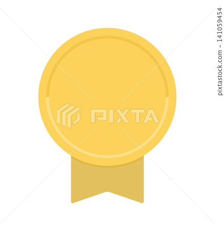 Simple gold medal illustration with ribbon - gold medal and medal icon with space for text Simple gold medal illustration with ribbon - gold medal and medal icon with space for text 141059454
