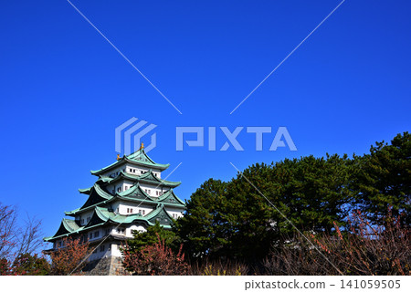 名古屋城天守閣在蔚藍天空的映襯下顯得格外美麗(2) 名古屋城天守閣在蔚藍天空的映襯下顯得格外美麗(2) 141059505