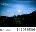 夜晚，月光照亮了電線桿和周圍的景色。 141059506