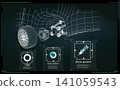 Diagram shows car suspension with details on tires, brake assistant, and shock absorber in a technical layout 141059543