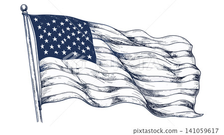American flag waving on flagpole sketch illustration American flag waving on flagpole sketch illustration 141059617