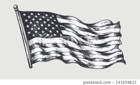 American flag waving drawing vintage style American flag waving drawing vintage style 141059621