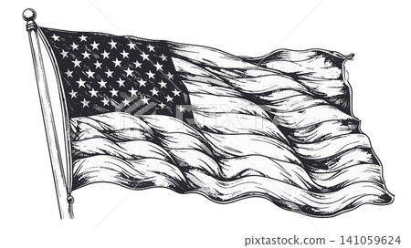 American flag waving, usa patriotism drawing American flag waving, usa patriotism drawing 141059624