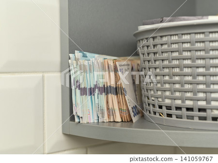 Ukrainian hryvnia money on shelf. 141059767