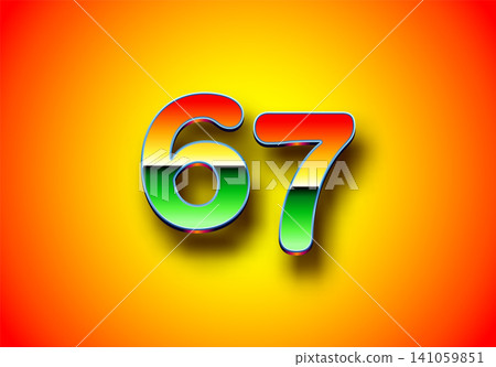Colorful 3D chrome number six seven on vibrant warm orange gradient background as viral Gen Alpha meme 67 Colorful 3D chrome number six seven on vibrant warm orange gradient background as viral Gen Alpha meme 67 141059851