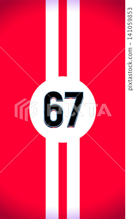 Bold six seven racing number in white oval on red racing stripe background as viral Gen Alpha kids meme 67 Bold six seven racing number in white oval on red racing stripe background as viral Gen Alpha kids meme 67 141059853