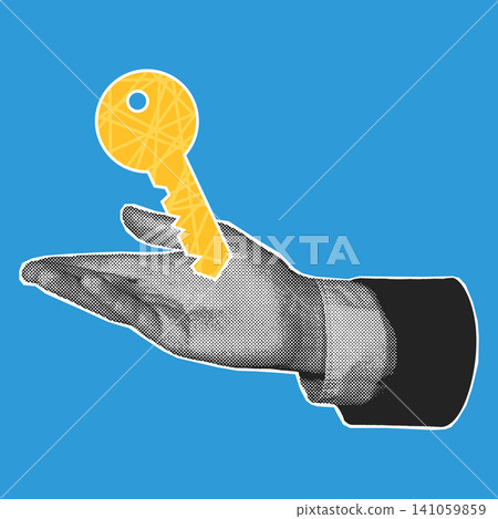 Halftone Business Hand Holding Key Opportunity Illustration Halftone Business Hand Holding Key Opportunity Illustration 141059859