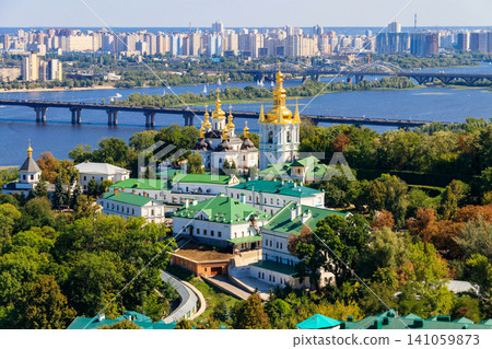 View of Kiev Pechersk Lavra (Kiev Monastery of the Caves) and the Dnieper river in Ukraine. View from Great Lavra Bell Tower View of Kiev Pechersk Lavra (Kiev Monastery of the Caves) and the Dnieper river in Ukraine. View from Great Lavra Bell Tower 141059873