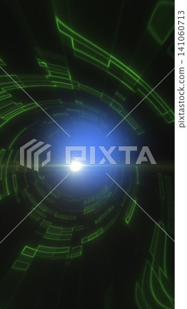 Futuristic green digital tunnel with concentric interface rings surrounding a bright blue light, symbolizing technology, data, and cyberspace. Futuristic green digital tunnel with concentric interface rings surrounding a bright blue light, symbolizing technology, data, and cyberspace. 141060713