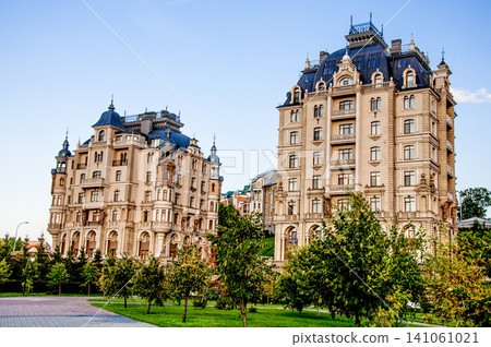 Modern multi-storey city residential apartment house, exterior building outdoor 141061021