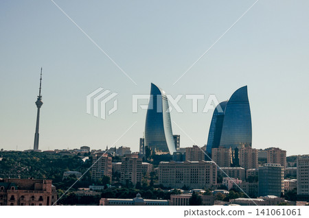 Baku, Azerbaijan, Flame towers glass skyscrapers center big city Baku, Azerbaijan, Flame towers glass skyscrapers center big city 141061061