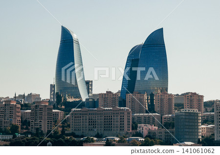 Baku, Azerbaijan, Flame towers glass skyscrapers center big city Baku, Azerbaijan, Flame towers glass skyscrapers center big city 141061062