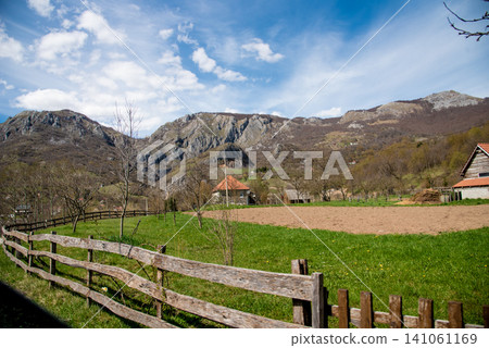 Small residential house cottage suburbs neighborhood country Kolasin, Montenegro Small residential house cottage suburbs neighborhood country Kolasin, Montenegro 141061169