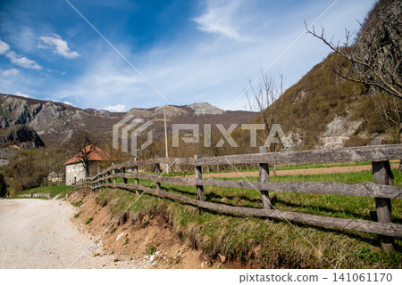 Small residential house cottage suburbs neighborhood country Kolasin, Montenegro Small residential house cottage suburbs neighborhood country Kolasin, Montenegro 141061170