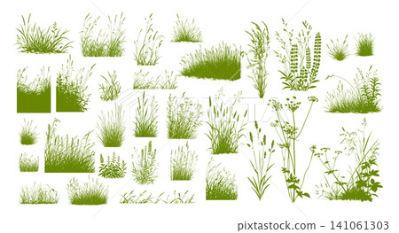 Grass Silhouette . Set Hand drawn. Not AI, vector illustration. Grass Silhouette . Set Hand drawn. Not AI, vector illustration. 141061303
