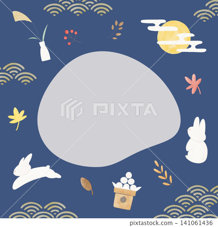 A modern Japanese-style frame for moon viewing, watercolor style. 141061436