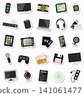 Different digital devices, technology and media gadget stickers isolated on transparent background. 141061477