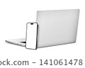 Smartphone with Laptop backside isolated on white background 141061478