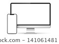 Realistic computer monitor front view with smartphone white screen mockup 141061481