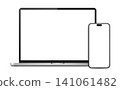 Realistic laptop computer front view and mobile phone mockup isolated on white background 141061482