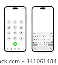 Smartphone screen with keypad and virtual keyboard 141061484