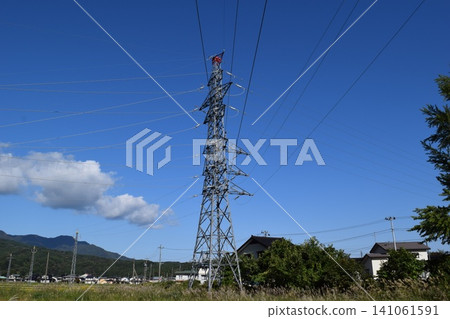 Transmission tower high voltage alternating current Transmission tower high voltage alternating current 141061591