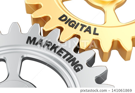 Digital Marketing interlocking gears. 3D rendering Digital Marketing interlocking gears. 3D rendering 141061869