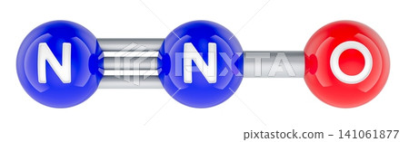 Nitrous oxide N2O molecule model. 3D rendering Nitrous oxide N2O molecule model. 3D rendering 141061877