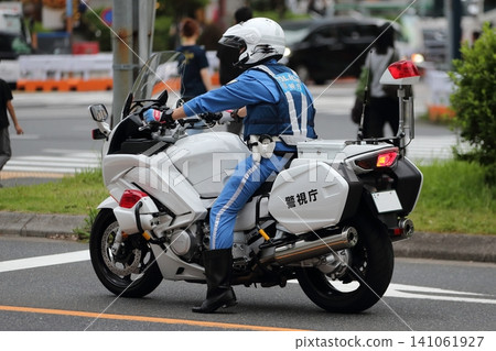 Image of a police motorcycle on patrol Image of a police motorcycle on patrol 141061927
