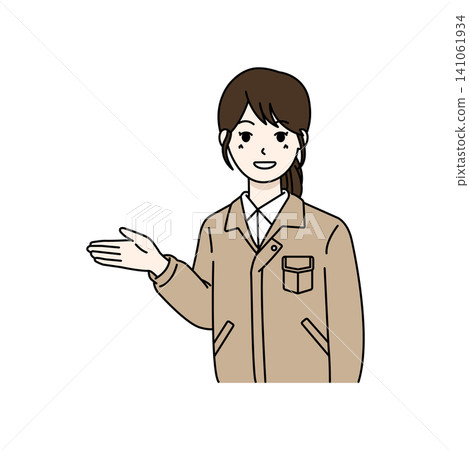 Female worker in beige work uniform (instructions) 141061934