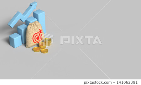 Financial Growth Target With Money Bag And Rising Chart 3d render. Financial Growth Target With Money Bag And Rising Chart 3d render. 141062381