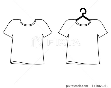 Simple T-shirt illustration fluttering in the wind_with/without hanger_line drawing Simple T-shirt illustration fluttering in the wind_with/without hanger_line drawing 141063019