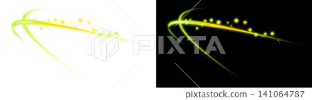 Shining yellow-green light swoosh and star transparent background decorative light material Shining yellow-green light swoosh and star transparent background decorative light material 141064787