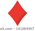 A diamond icon from a deck of playing cards (suit, symbol, red, game, vector, transparent background) 141064907