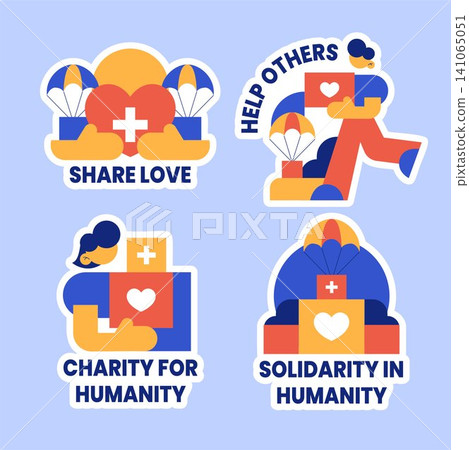 World Humanitarian Day Social Media Label Flat Cartoon Hand Drawn Illustration 141065051