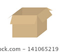 Flat illustration icon of an open cardboard box (opened, empty box, 3D, vector, transparent background) 141065219