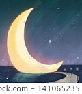 一輪夢幻般的彎月和繁星點點的夜空：一幅奇幻插畫。 141065235