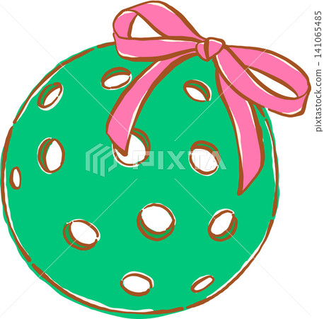 Girly Coquette Pickleball Hand Drawn, Green Ball with Pink Bow Whimsical Sketchy Retro Vintage Sport 141065485