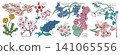 各種花卉圖案素材（桃花、蒲公英、櫻花、耬斗菜、紫露草、丁香、硬菊等） 141065556