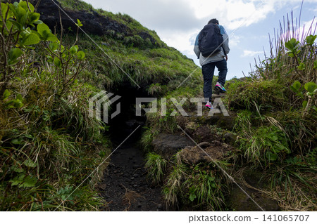 Students enjoying mountain climbing on Hachijo-Fuji 141065707