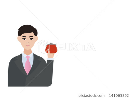 Vector illustration of a man holding a wallet. Vector illustration of a man holding a wallet. 141065892