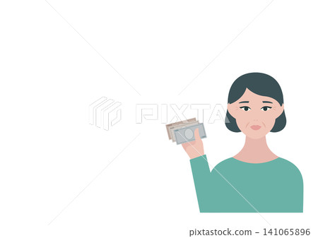 一位中年婦女用現金支付的向量插圖。 一位中年婦女用現金支付的向量插圖。 141065896