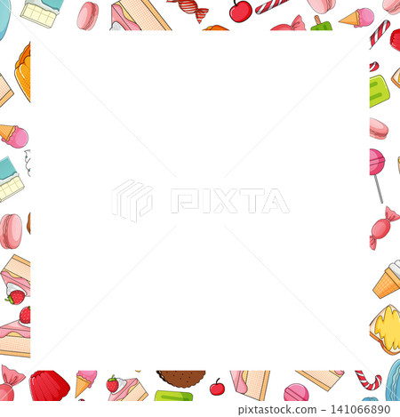 Pop Art Dessert and Candy Border with Central Copy Space Pop Art Dessert and Candy Border with Central Copy Space 141066890