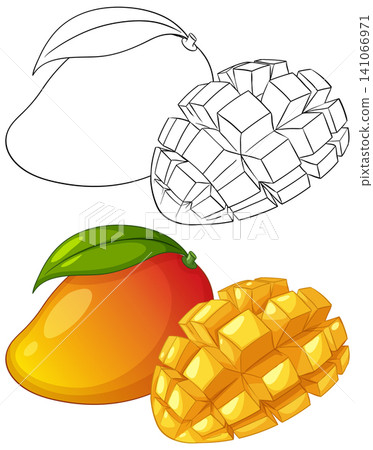 Vector Illustration of Whole and Cubed Mango with Line Art Version Vector Illustration of Whole and Cubed Mango with Line Art Version 141066971