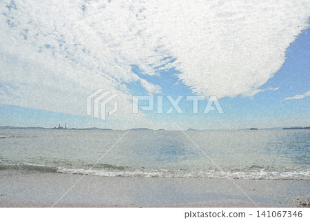 在新谷海灘,在壯麗的白色雲朵下,享受著寧靜的時光。 在新谷海灘,在壯麗的白色雲朵下,享受著寧靜的時光。 141067346