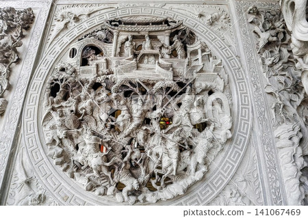 Ancient city ruins with intricate stone carvings and arches Ancient city ruins with intricate stone carvings and arches 141067469